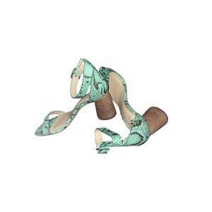 Vince‎ Camuto Merjola Green Snakeskin Leather Round Boho Heel Open Toe 70's